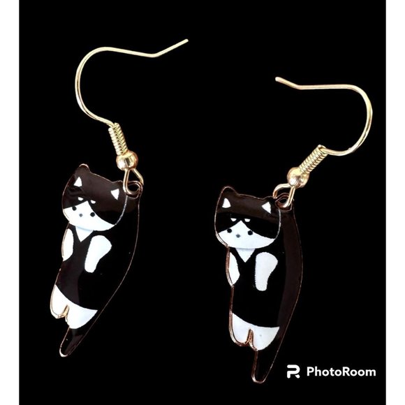 Cat Earrings New Black White Kitty Lover Dangle Hooks Christmas Birthday… - Picture 2 of 12